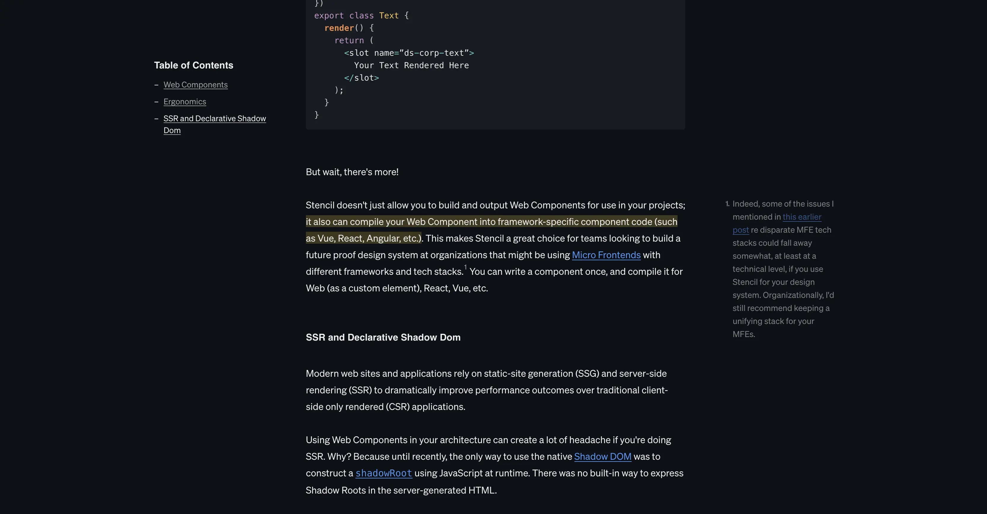 Screenshot showing highlights and footnotes on my site